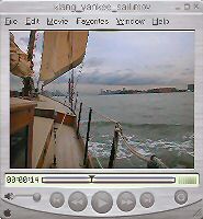 The Klang on a sail in New York Harbor.  This video clip shows the flying jib sail called the "yankee".